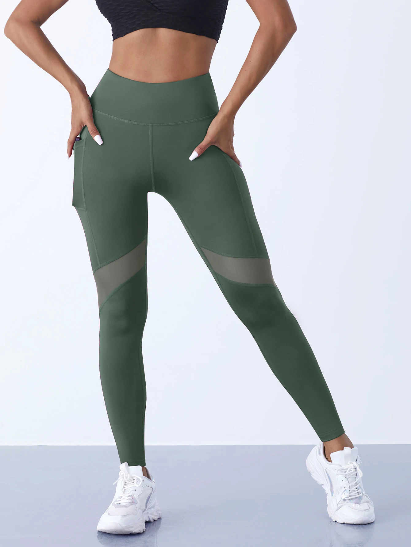 Women's Mesh Splicing Yoga Pants Shaping Leggings High Waist Tummy Control Lift Hips Running Workout Activewear Pants For Female