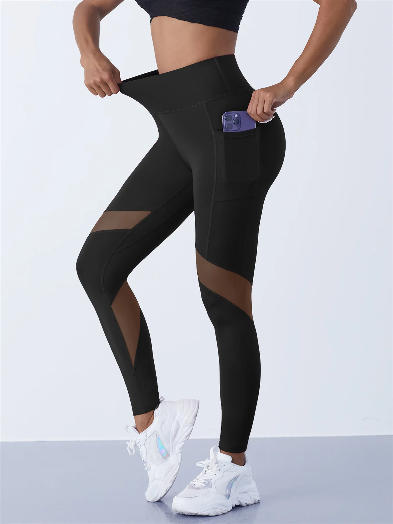 Women's Mesh Splicing Yoga Pants Shaping Leggings High Waist Tummy Control Lift Hips Running Workout Activewear Pants For Female