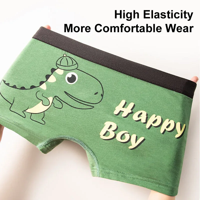 4-Pack Boy Boxer Brief High Quality Cotton Breathable Children Boxers Dinosaur Plaid Car Patterns Kids Underwear Age 3-14Years