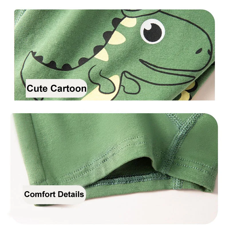 4-Pack Boy Boxer Brief High Quality Cotton Breathable Children Boxers Dinosaur Plaid Car Patterns Kids Underwear Age 3-14Years