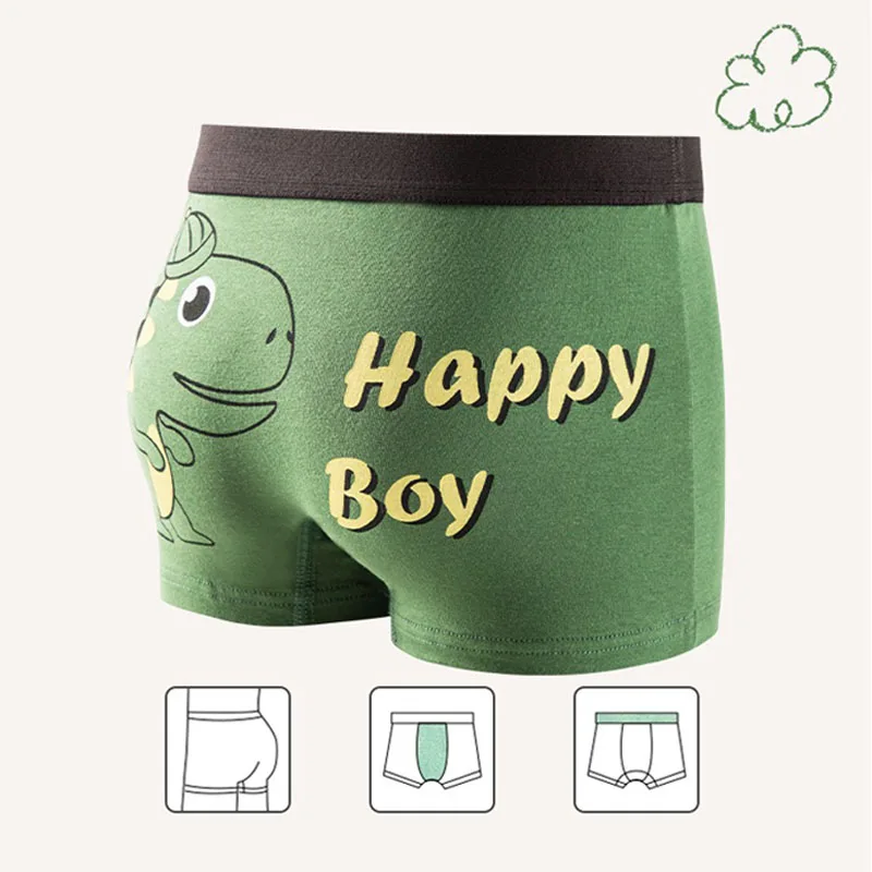 4-Pack Boy Boxer Brief High Quality Cotton Breathable Children Boxers Dinosaur Plaid Car Patterns Kids Underwear Age 3-14Years