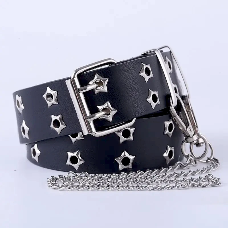 Women's Belt Large size Double Hole Men Belt Punk Hip Hop Rock Style Subculture Y2K Belt Punch Free Belt for Men and Women
