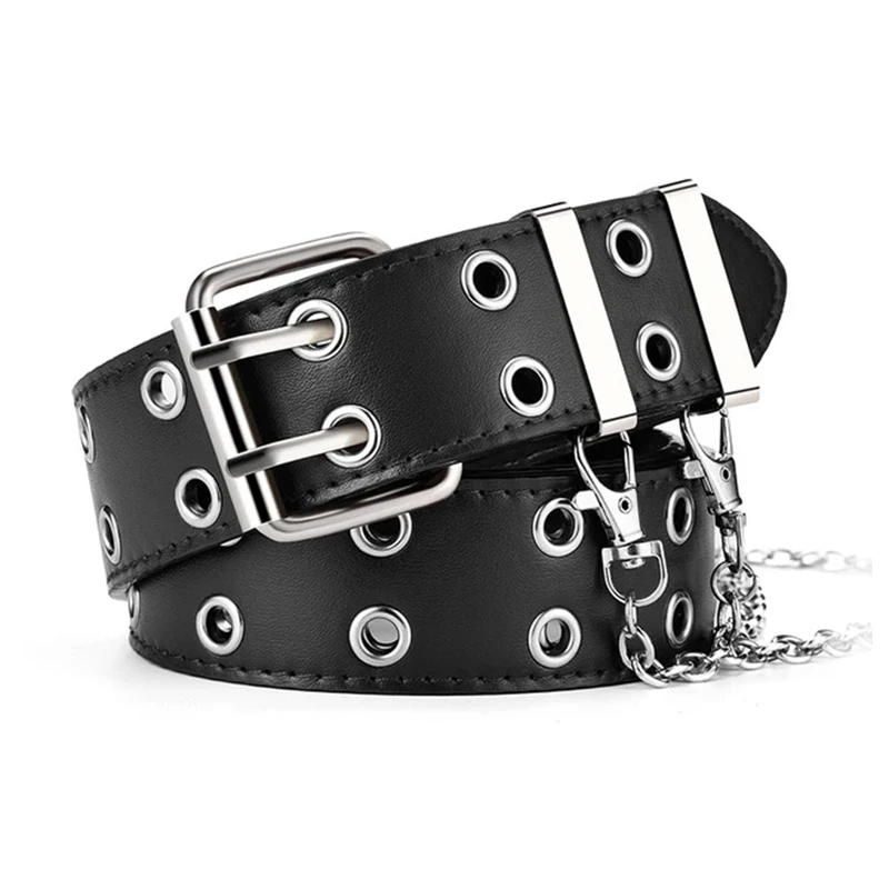 Women's Belt Large size Double Hole Men Belt Punk Hip Hop Rock Style Subculture Y2K Belt Punch Free Belt for Men and Women