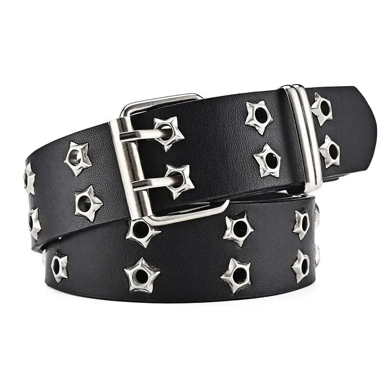 Women's Belt Large size Double Hole Men Belt Punk Hip Hop Rock Style Subculture Y2K Belt Punch Free Belt for Men and Women
