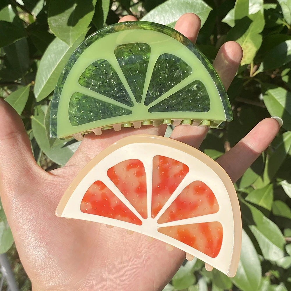 Sweet Acetate Pink Green Gradient Grapefruit Thick Hair Claw Clip For Women New Semicircle Hairpin Hair Accessories Tool
