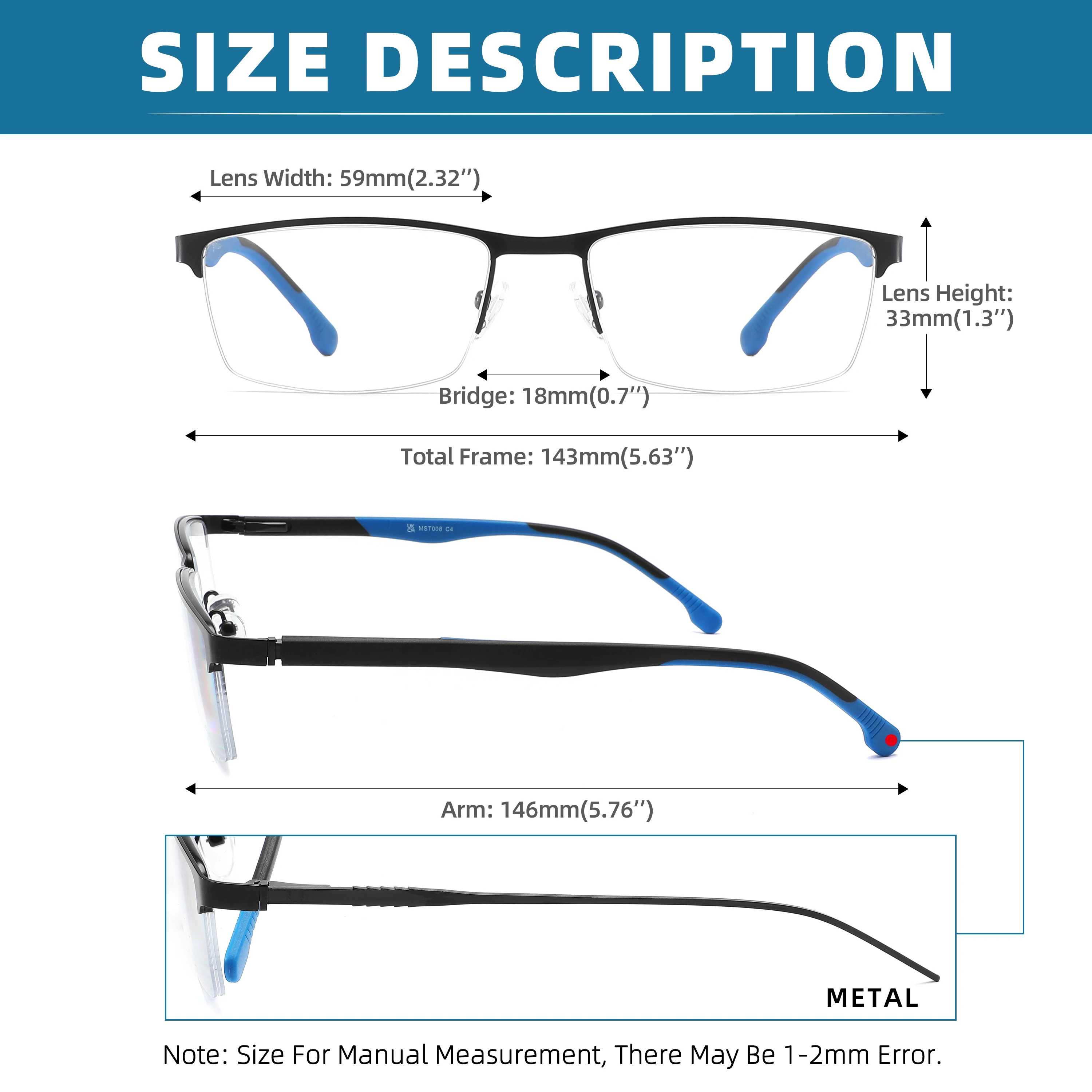 Men Blue light blocking Reading Glasses Lightweight Metal Frame Reduce Fatigue Computcer Readers HD Lens Presbyopia Eyewear