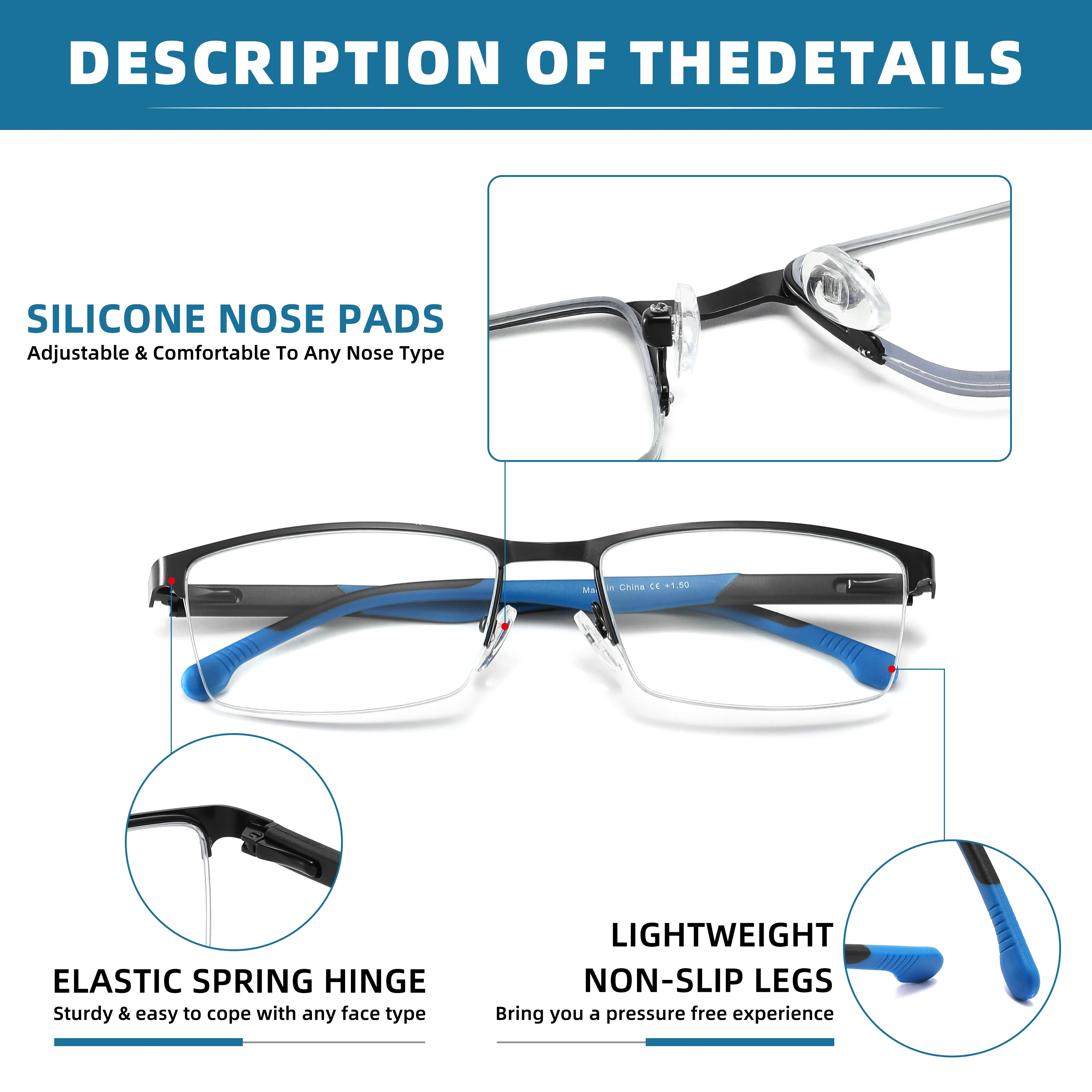 Men Blue light blocking Reading Glasses Lightweight Metal Frame Reduce Fatigue Computcer Readers HD Lens Presbyopia Eyewear
