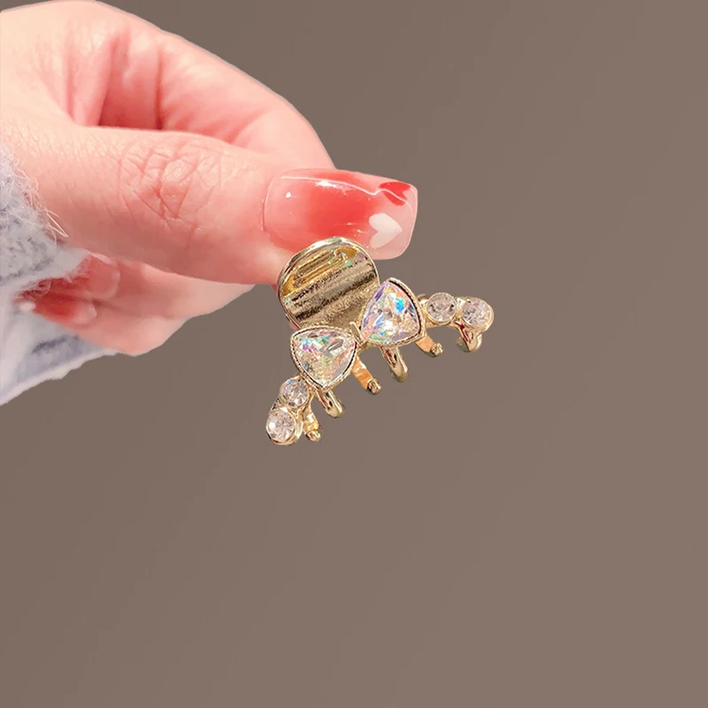 Shiny Crystal Rhinestone Bow Tie Hair Clip Small Women's Exquisite Side Clip Metal Cute Top Clip