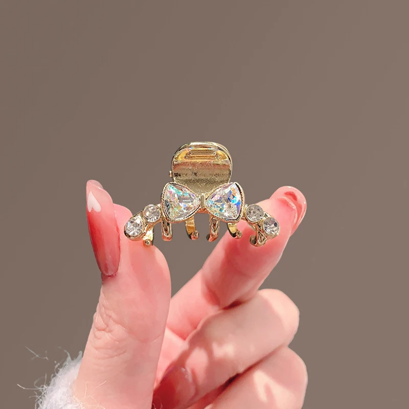 Shiny Crystal Rhinestone Bow Tie Hair Clip Small Women's Exquisite Side Clip Metal Cute Top Clip