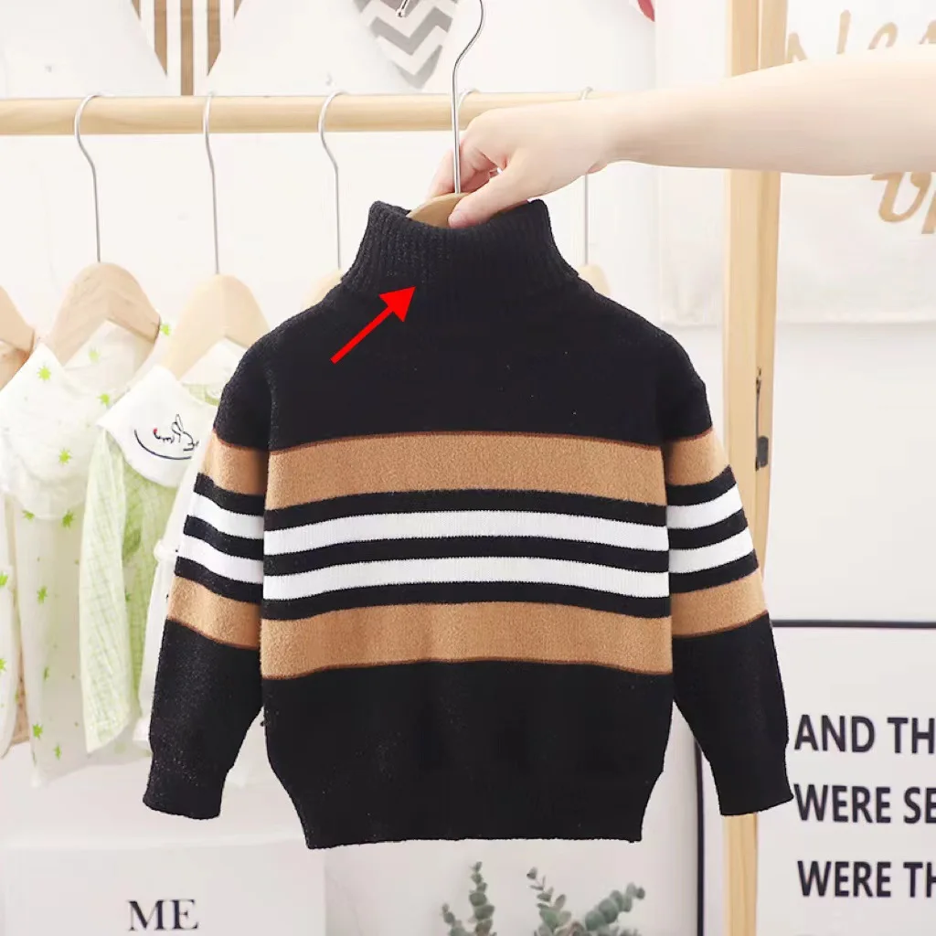 2-6 Years Autumn Winter Boys Sweater Stripe Design Full Sleeve High Collar Knitting Shirt For Kids Children Handsome Knitwear