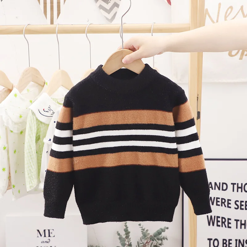 2-6 Years Autumn Winter Boys Sweater Stripe Design Full Sleeve High Collar Knitting Shirt For Kids Children Handsome Knitwear