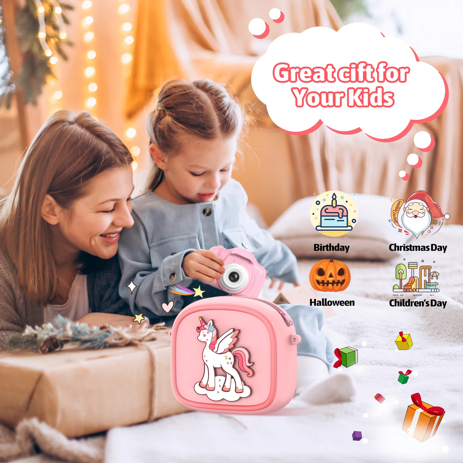 AMORUS Kids Camera Instant 1080P HD Dual Lens Selfie Digital Camera for Girls Boys Christmas Birthday Gifts Toys With 32G Print