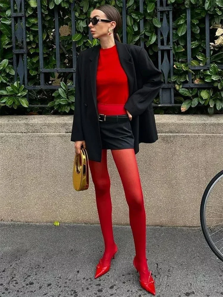 Talenza Women's Tights Slim Stockings Pantyhose Super Elastic Large Size Leggings Red Women's Sexy Tights Spring Autumn Winter