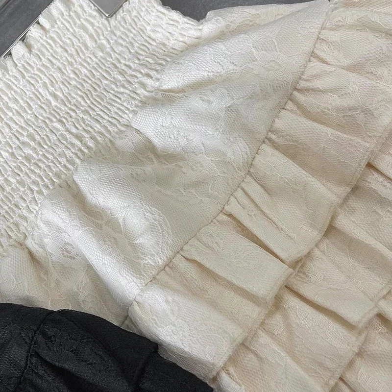 Streetwear Ruffles Mini Skirts Women Sweet Kawaii High Waist Lace A Line Skirt Summer Korean Fashion Black Ball Gown Skirts