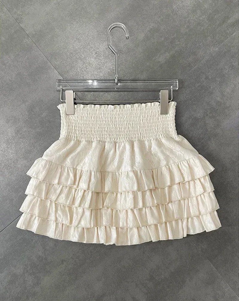 Streetwear Ruffles Mini Skirts Women Sweet Kawaii High Waist Lace A Line Skirt Summer Korean Fashion Black Ball Gown Skirts