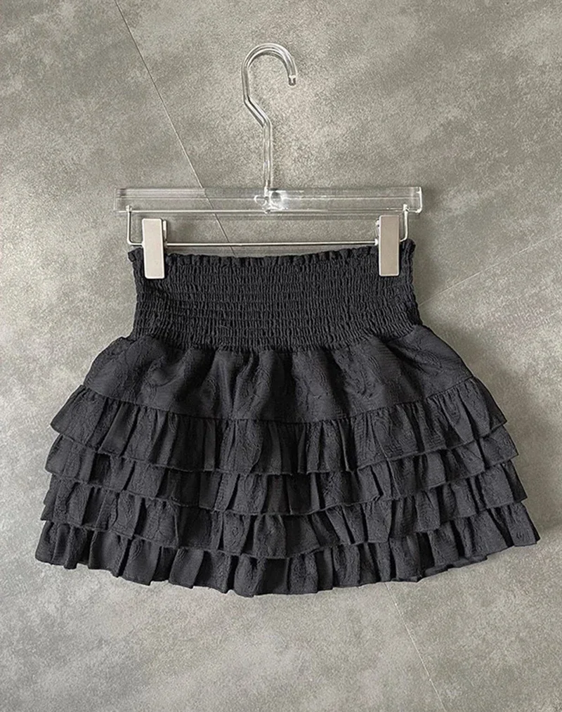 Streetwear Ruffles Mini Skirts Women Sweet Kawaii High Waist Lace A Line Skirt Summer Korean Fashion Black Ball Gown Skirts