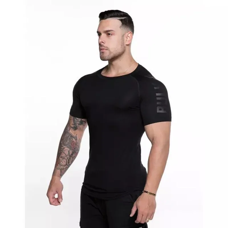 2026 Men Running Sports T-Shirt Training Quick Dry Tight Short Sleeves Shirt Bodybuilding Compress Fitness Tee Tops Men Clothing