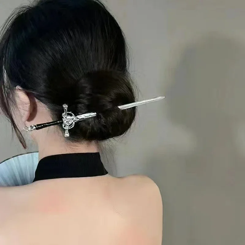Ancient Style Metal Sword Hairpins for Women Classical Chinese Ancient Hanfu Hairpin Headwear Geometric Alloy Hair Accessories