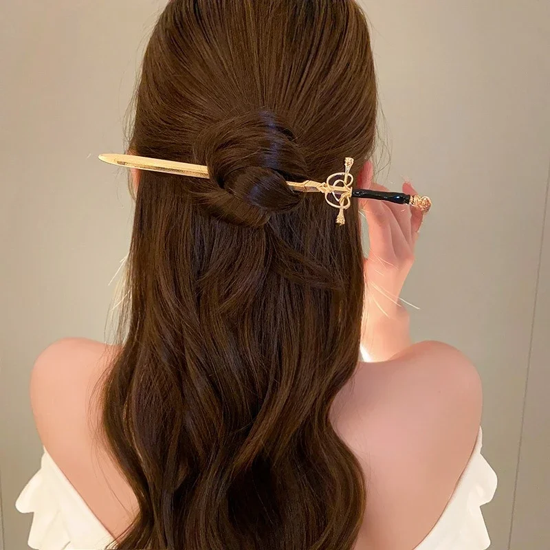 Ancient Style Metal Sword Hairpins for Women Classical Chinese Ancient Hanfu Hairpin Headwear Geometric Alloy Hair Accessories
