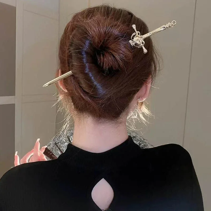 Ancient Style Metal Sword Hairpins for Women Classical Chinese Ancient Hanfu Hairpin Headwear Geometric Alloy Hair Accessories
