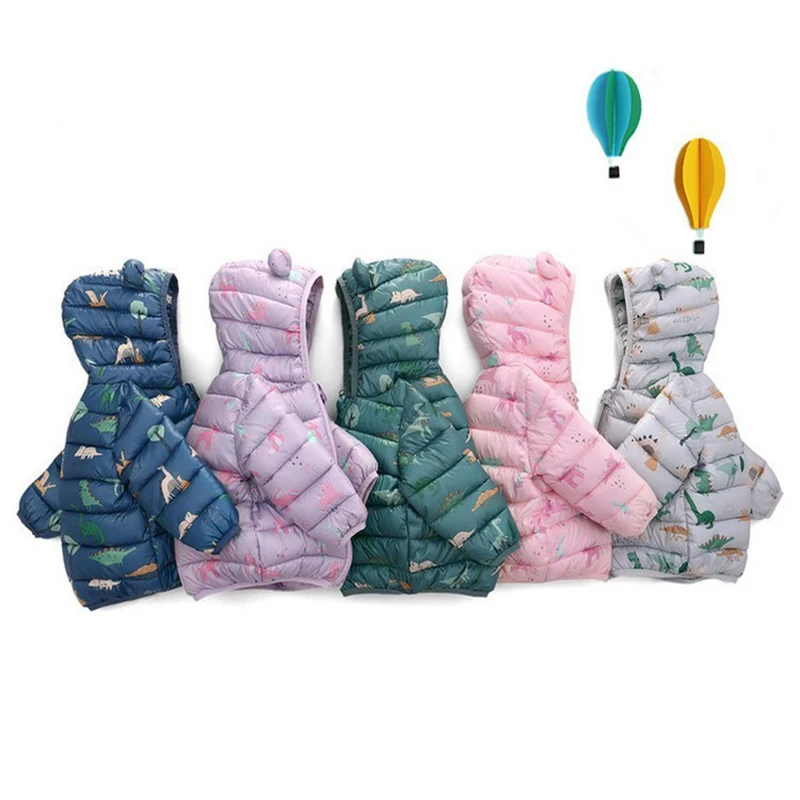 Boys Girls Lightweight Down Jacket Baby Hooded Zipper Coats Autumn Winter Warm Outerwear 0-5 Years Kids Christmas Birthday Gift