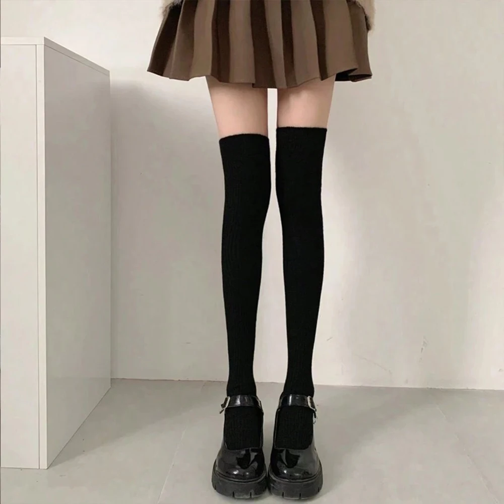 1/3/6 Pairs Women Classic Striped Knee High Stockings Fashionable Versatile Black White Gray Solid Color Comfortable Stockings ﻿
