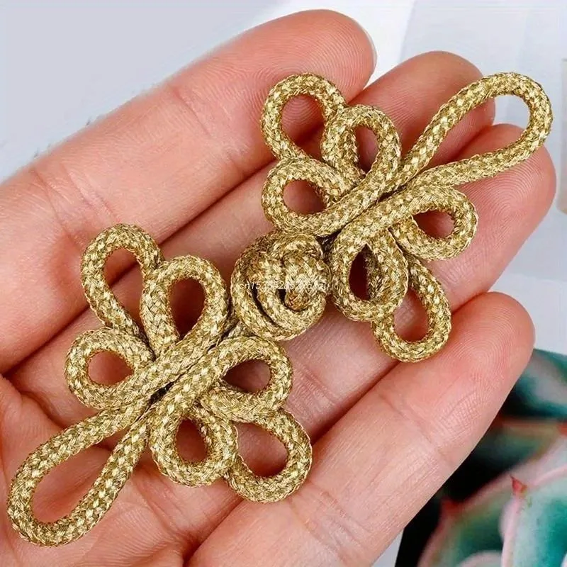 6 Pcs Gold Wire Chinese Cheongsam Button Dragonfly Knot Fastener Closures
