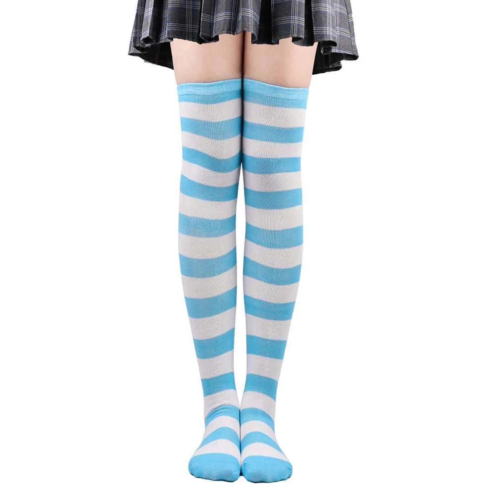 Pink/Blue/Black Lolita Striped Stockings For Women Lovely School Girls Knee High Long Stockings Cosplay Anime Student Socks