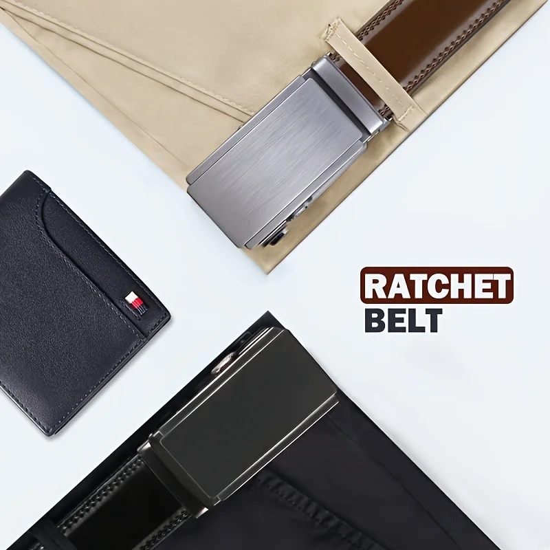 Ratchet Belt For Men, Men's Genuine Leather Cowhide Belt, For Dress Pants, Adjustable Belt