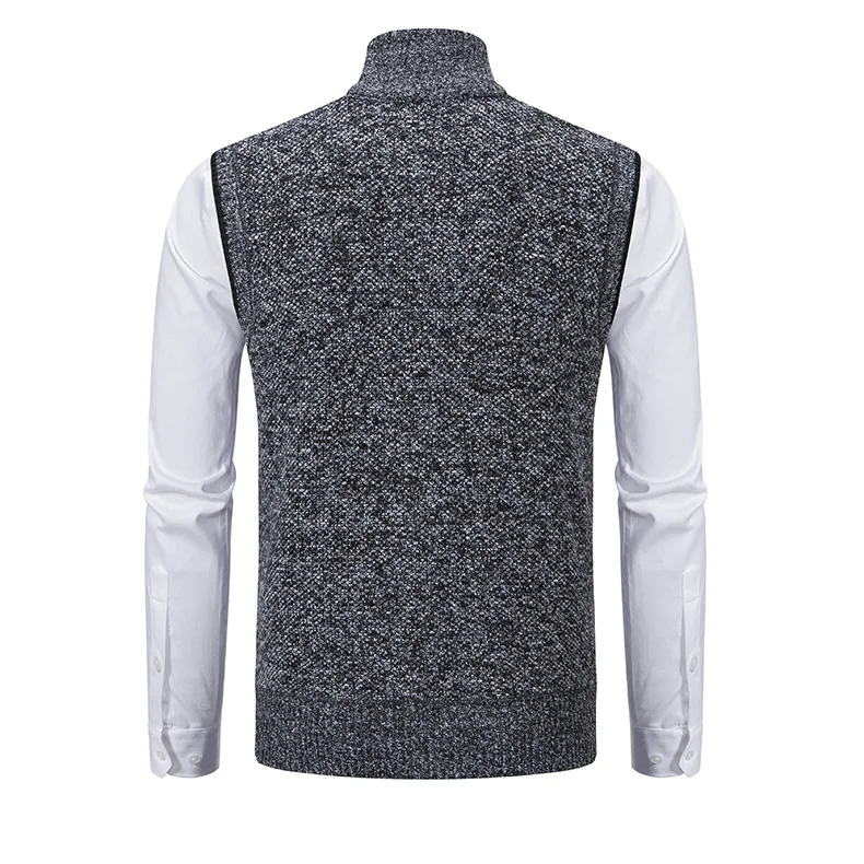 Men's Knitted Sleeveless Sweater Cardigan Zipper Sweater Vest Casual Sleeveless Warm Jacket Slim Fit Stand Collar Sweatercoat