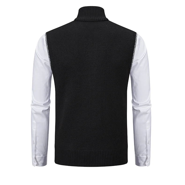 Men's Knitted Sleeveless Sweater Cardigan Zipper Sweater Vest Casual Sleeveless Warm Jacket Slim Fit Stand Collar Sweatercoat