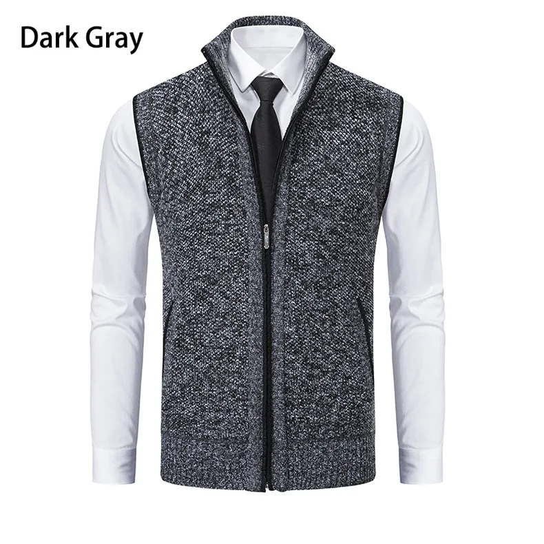Men's Knitted Sleeveless Sweater Cardigan Zipper Sweater Vest Casual Sleeveless Warm Jacket Slim Fit Stand Collar Sweatercoat