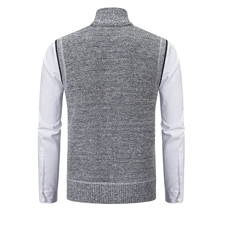 Men's Knitted Sleeveless Sweater Cardigan Zipper Sweater Vest Casual Sleeveless Warm Jacket Slim Fit Stand Collar Sweatercoat