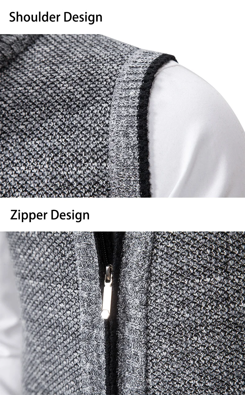 Men's Knitted Sleeveless Sweater Cardigan Zipper Sweater Vest Casual Sleeveless Warm Jacket Slim Fit Stand Collar Sweatercoat