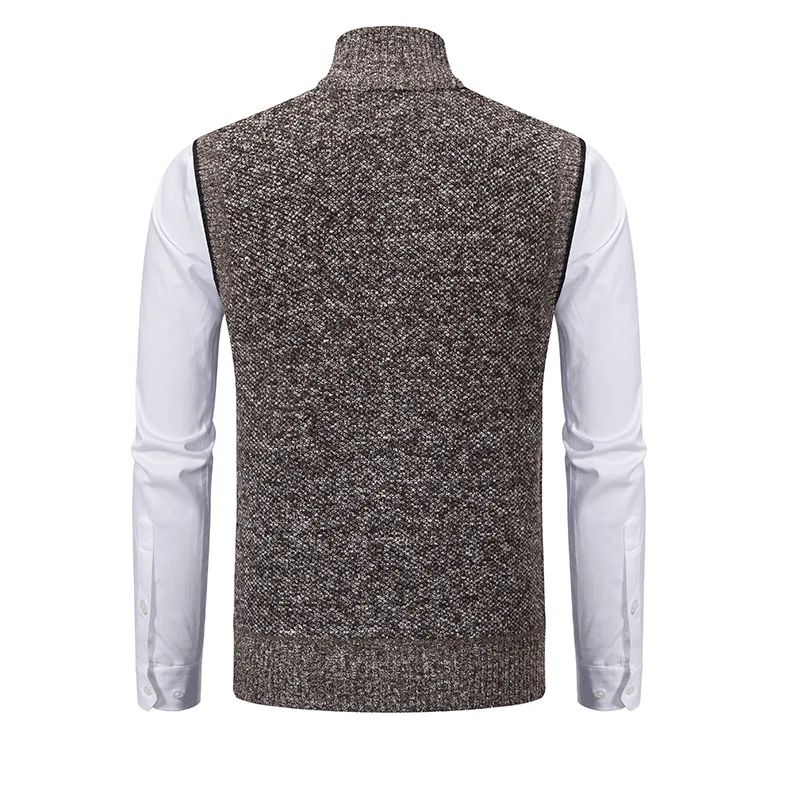 Men's Knitted Sleeveless Sweater Cardigan Zipper Sweater Vest Casual Sleeveless Warm Jacket Slim Fit Stand Collar Sweatercoat