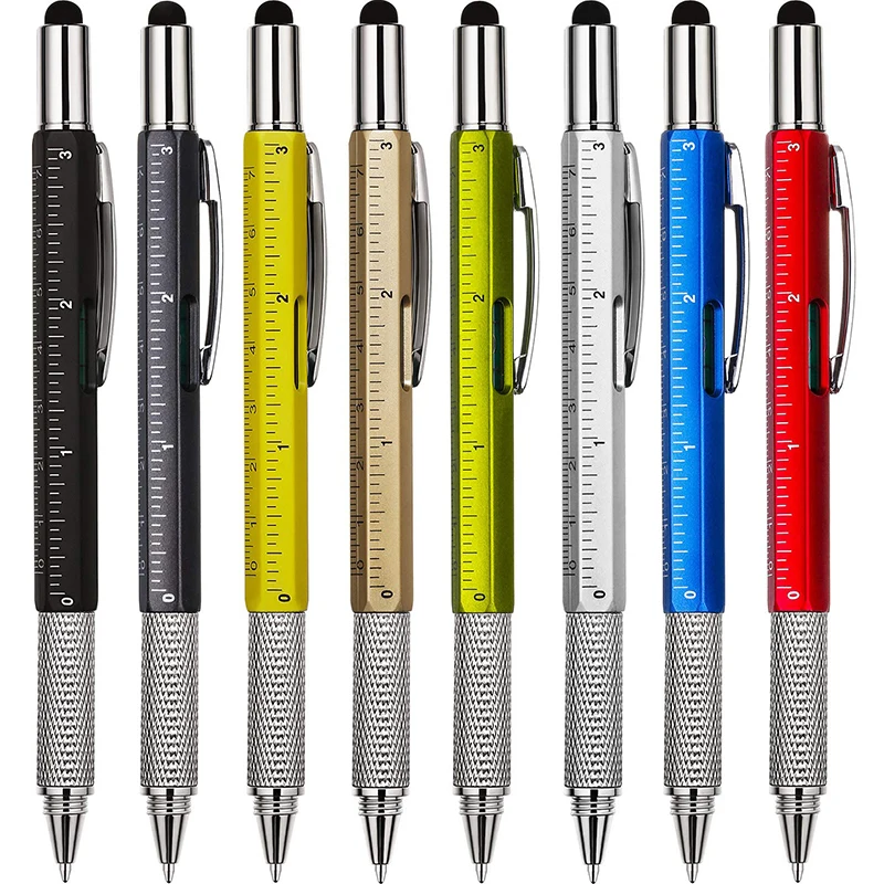 8Pcs 6 in 1 Multitool Pen with Ruler Tech Tool Level Gauge Screwdriver Multifunction Touch Screen Ballpoint Pens