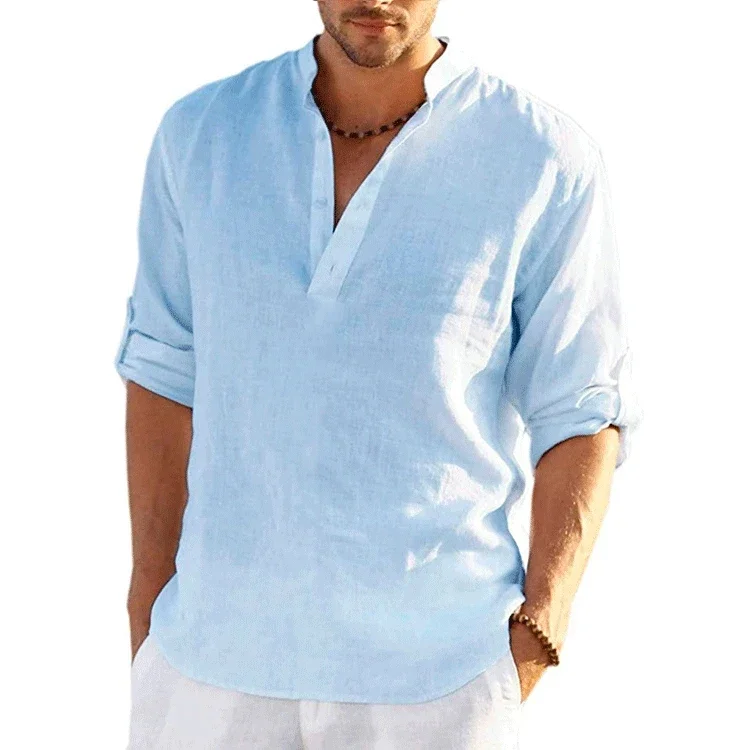 New Men's Linen Long Sleeve T Shirt Solid Color Loose Casual Breathable Shirt Cotton Mens Shirts Designer Lightweight Streetwear