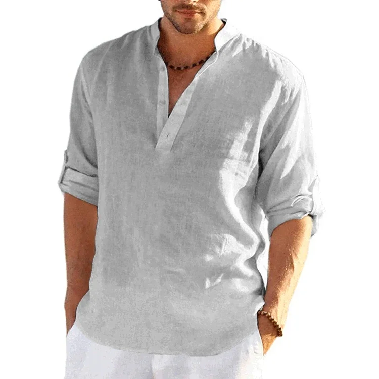 New Men's Linen Long Sleeve T Shirt Solid Color Loose Casual Breathable Shirt Cotton Mens Shirts Designer Lightweight Streetwear