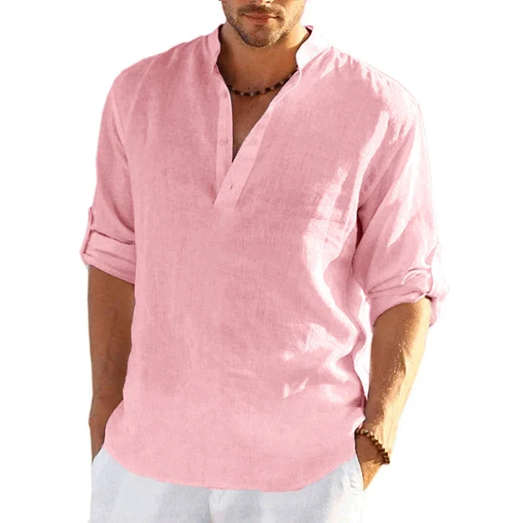 New Men's Linen Long Sleeve T Shirt Solid Color Loose Casual Breathable Shirt Cotton Mens Shirts Designer Lightweight Streetwear