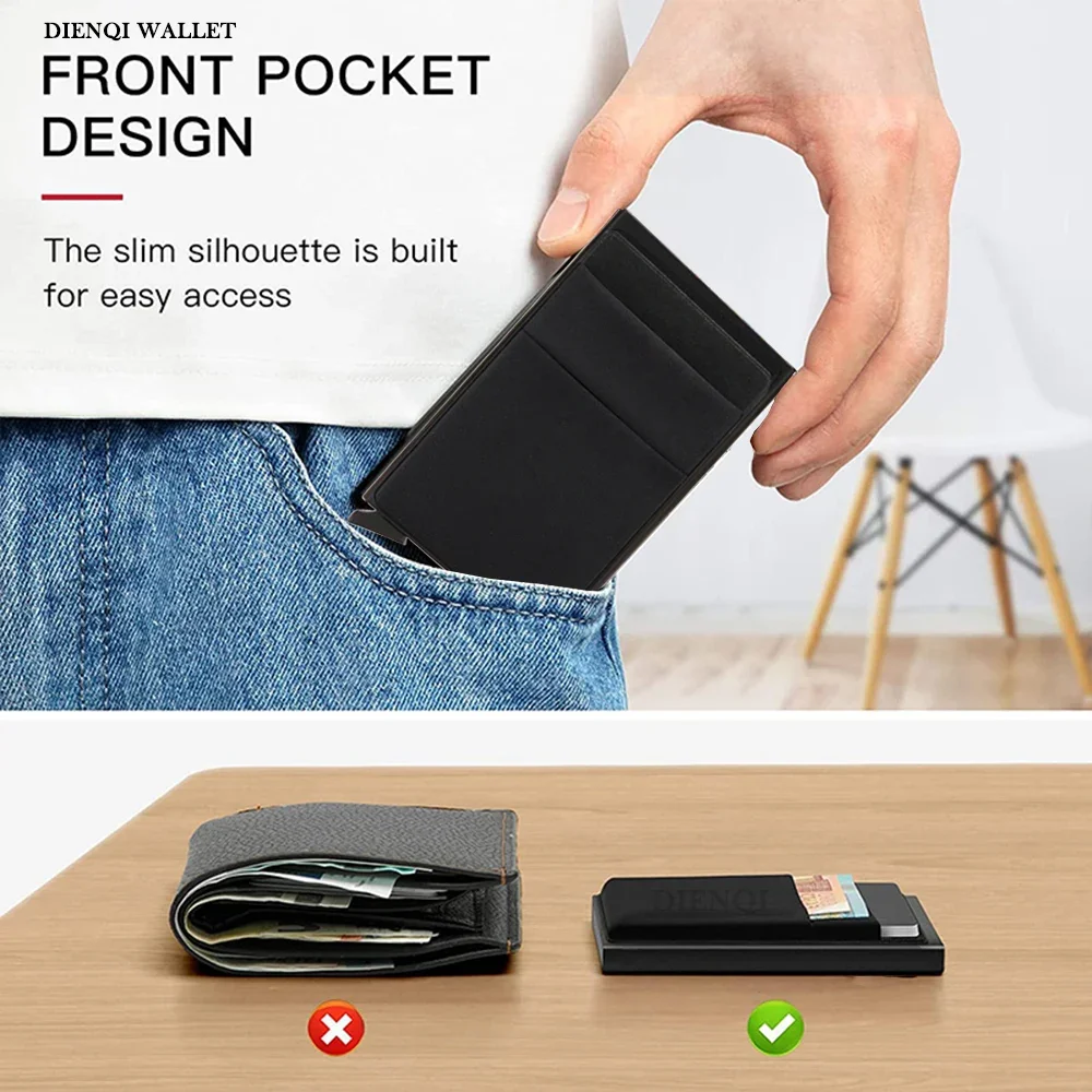Rfid Smart Wallet Card Holder Metal Thin Slim Men Women Wallets Pop Up Minimalist Wallet Small Black Purse Vallet Walets for Men