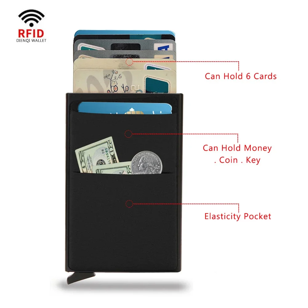 Rfid Smart Wallet Card Holder Metal Thin Slim Men Women Wallets Pop Up Minimalist Wallet Small Black Purse Vallet Walets for Men