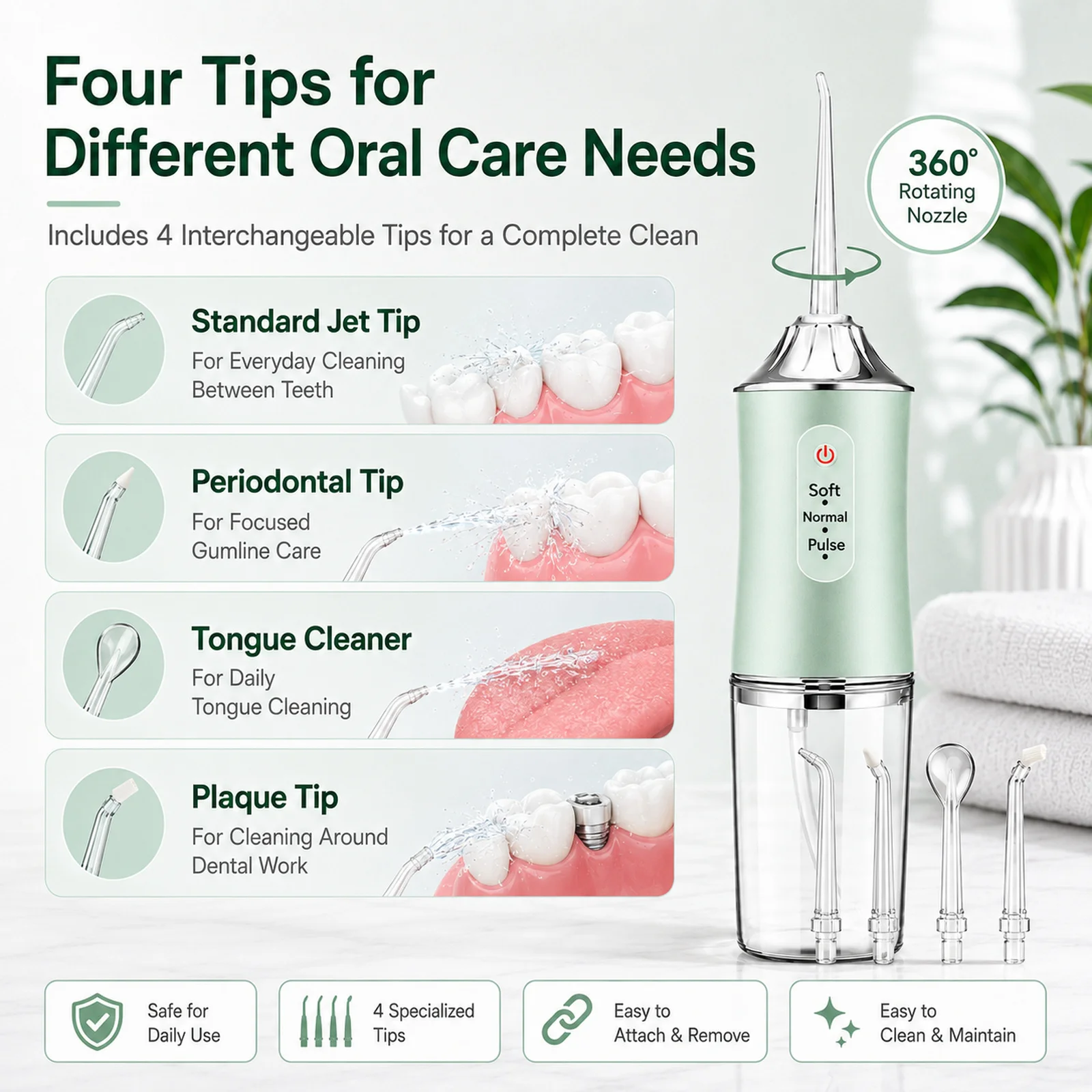 Powerful Battery Portable Electric Pick Ipx7 3 Modes Waterproof Toothbrush Combo Braces Kids Oral Irrigator Water Dental Flosser