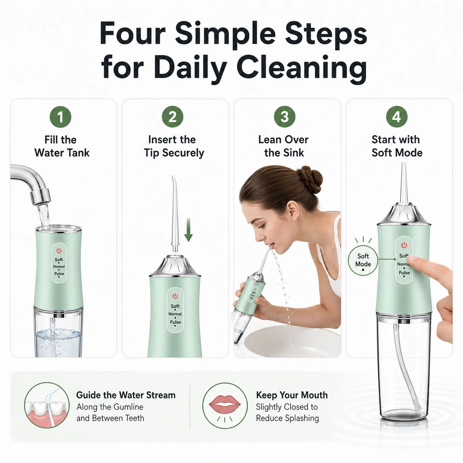 Powerful Battery Portable Electric Pick Ipx7 3 Modes Waterproof Toothbrush Combo Braces Kids Oral Irrigator Water Dental Flosser