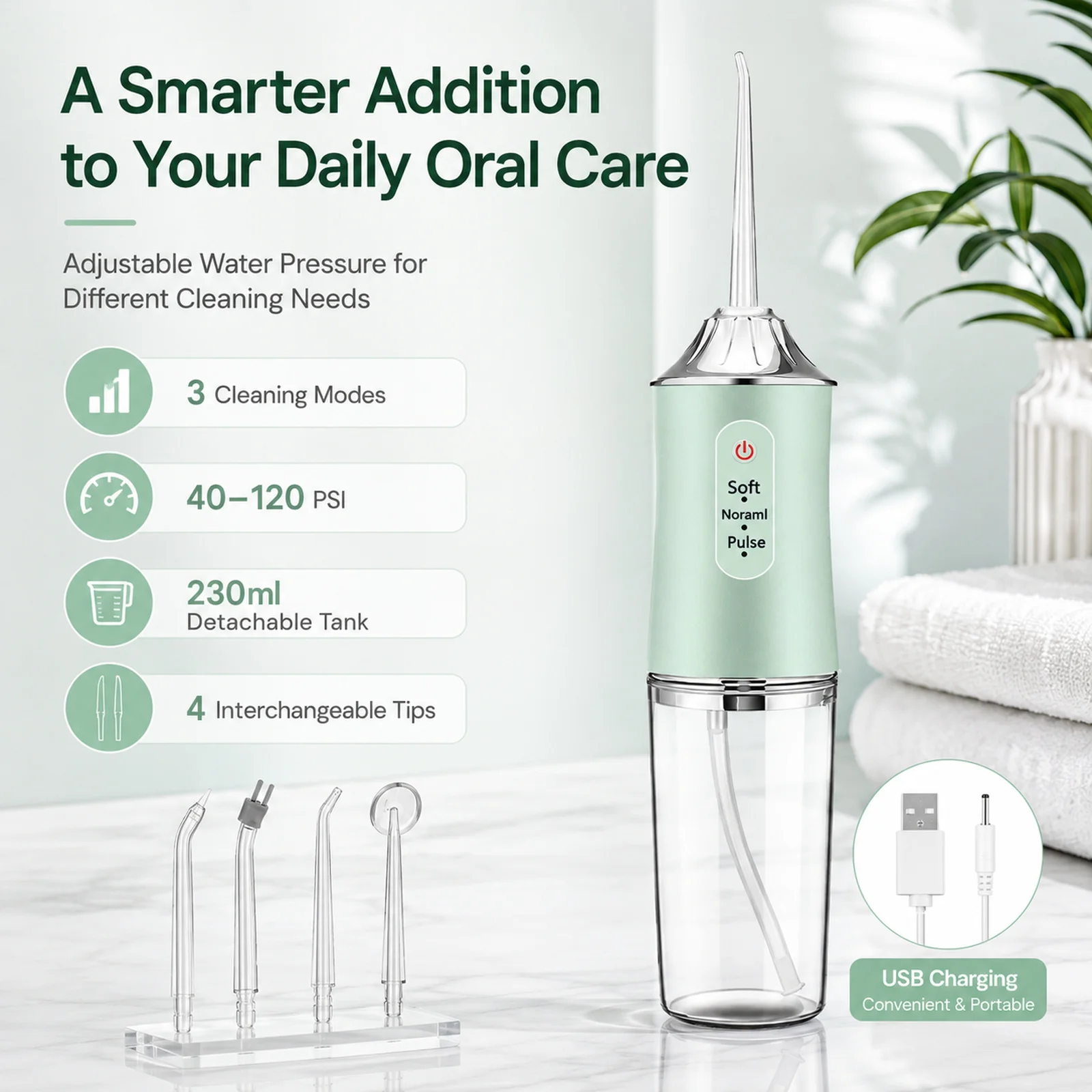 Powerful Battery Portable Electric Pick Ipx7 3 Modes Waterproof Toothbrush Combo Braces Kids Oral Irrigator Water Dental Flosser