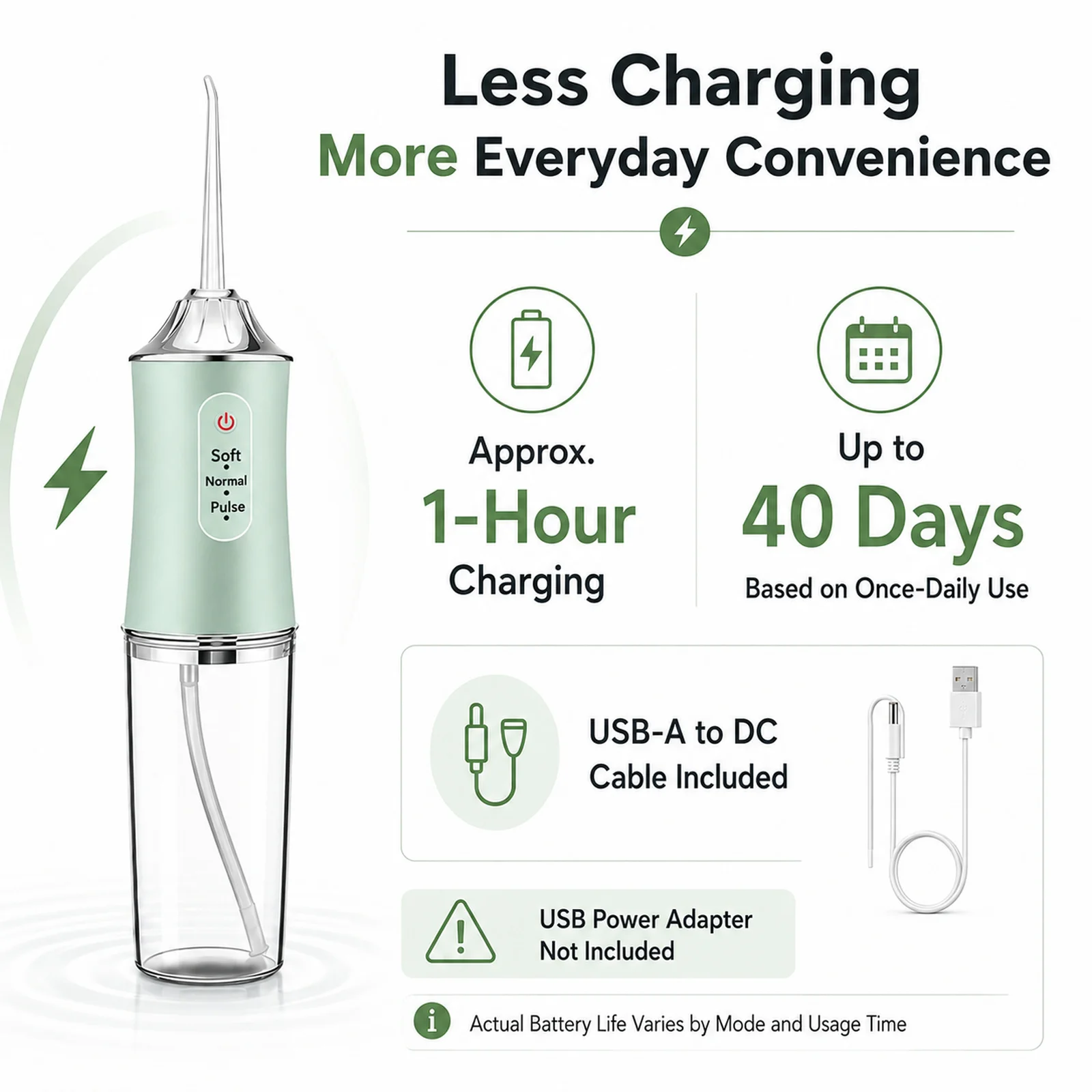 Powerful Battery Portable Electric Pick Ipx7 3 Modes Waterproof Toothbrush Combo Braces Kids Oral Irrigator Water Dental Flosser