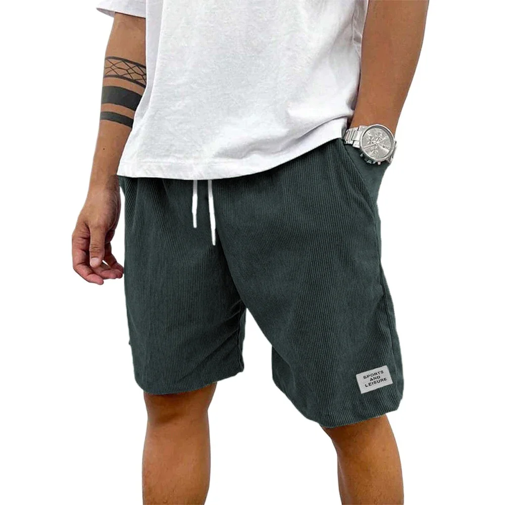 Summer Men Lightweight Corduroy Sweatpants Casual Shorts Men's Beach Shorts Basketball Short Solid Color Label Streetwear Men