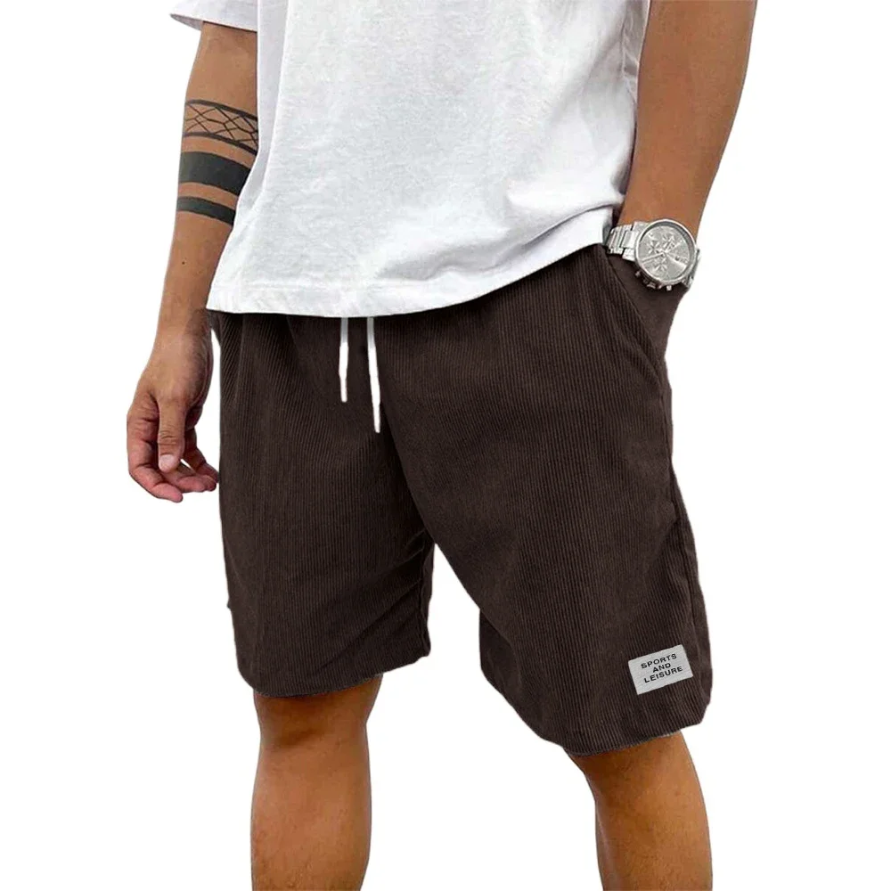 Summer Men Lightweight Corduroy Sweatpants Casual Shorts Men's Beach Shorts Basketball Short Solid Color Label Streetwear Men