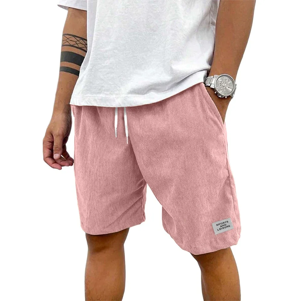 Summer Men Lightweight Corduroy Sweatpants Casual Shorts Men's Beach Shorts Basketball Short Solid Color Label Streetwear Men