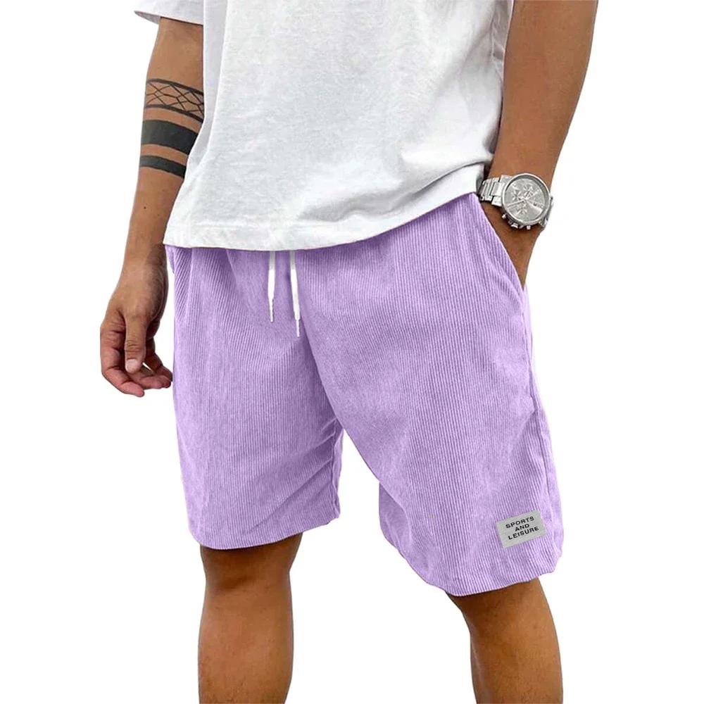 Summer Men Lightweight Corduroy Sweatpants Casual Shorts Men's Beach Shorts Basketball Short Solid Color Label Streetwear Men