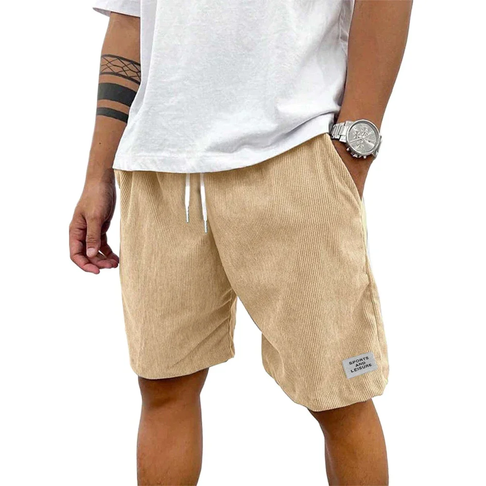 Summer Men Lightweight Corduroy Sweatpants Casual Shorts Men's Beach Shorts Basketball Short Solid Color Label Streetwear Men